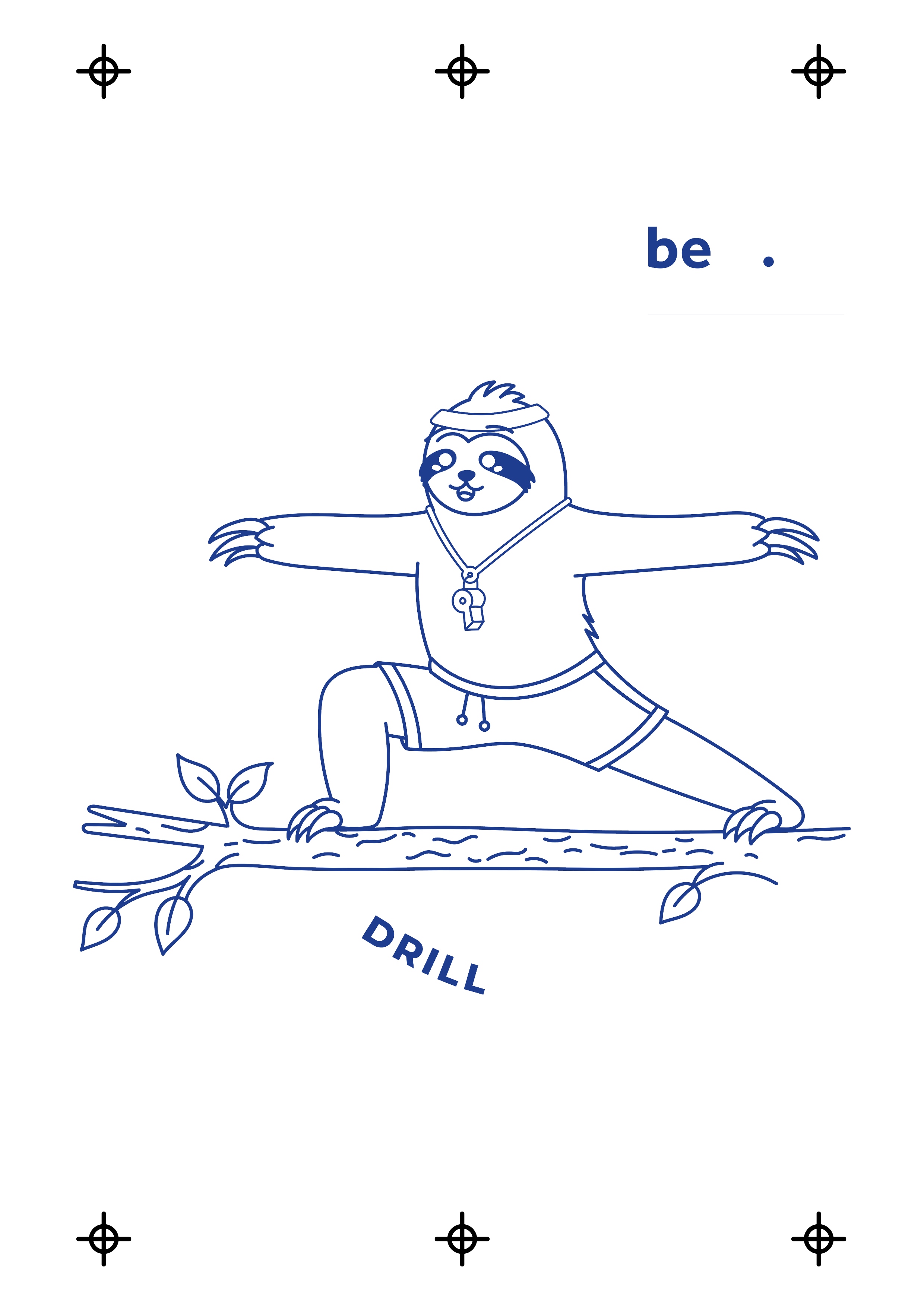 Sieb 3 — blaue Konturen und Schriftzug